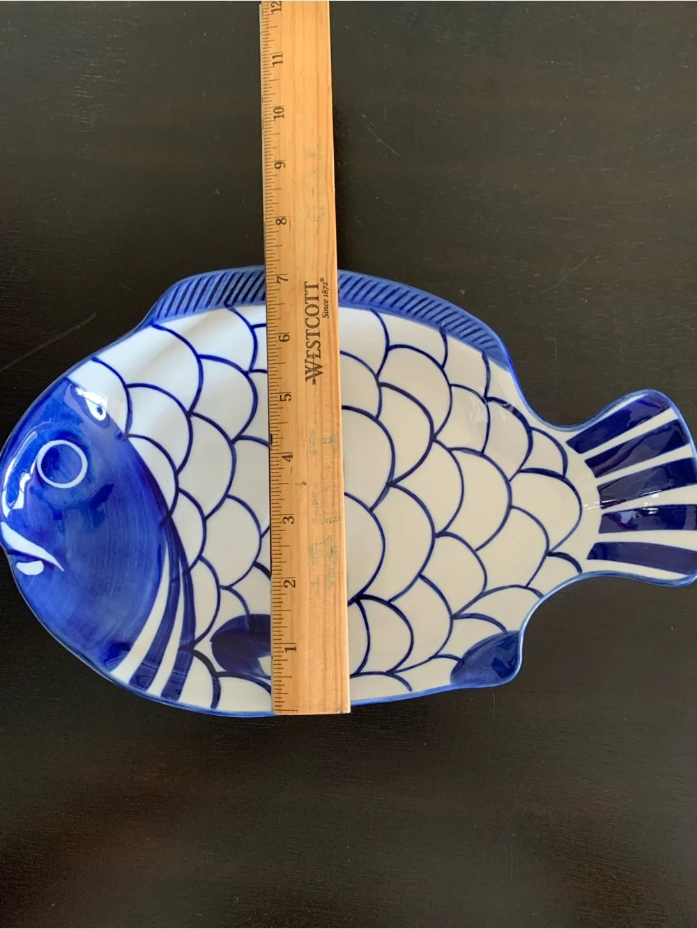Dansk Arabesque Fish Shaped Shallow Bowl Cobalt Blue and White Dish Platter